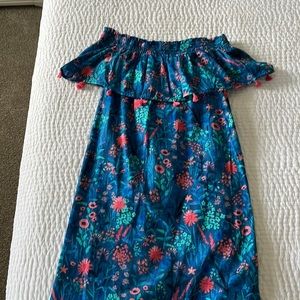 Harley dress Brooke Wild Flowers blue and corsl print off the shoulder